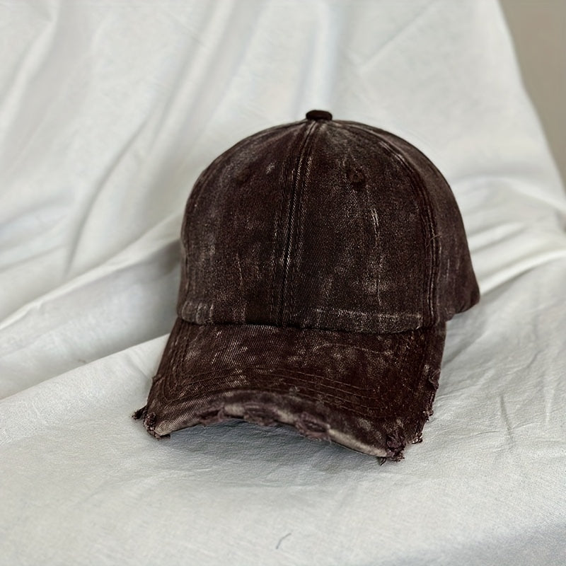 Unisex Breathable Ripped Baseball Cap w/ Letter Embroidery
