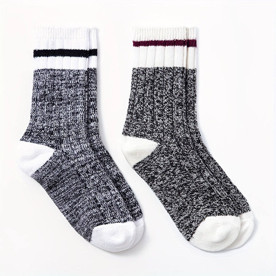 2 Pairs Striped Crew Socks Comfy & Warm Mid Tube Socks Women's Stockings