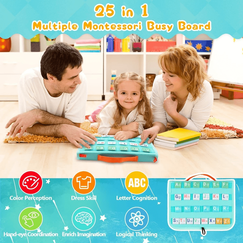 Montessori Busy Board For Kids - 25 Activities