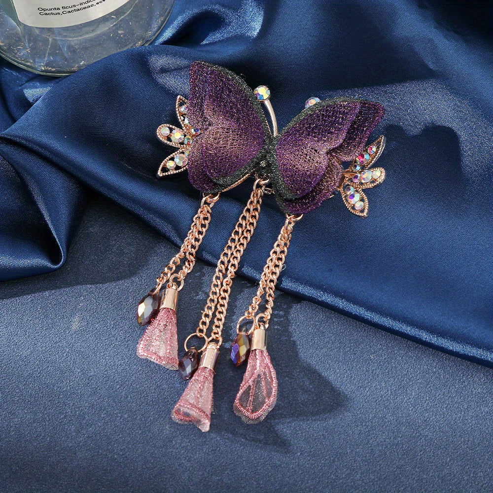 Glitter Butterfly Hair Claw Clip Rhinestone Tassel Banana Clip