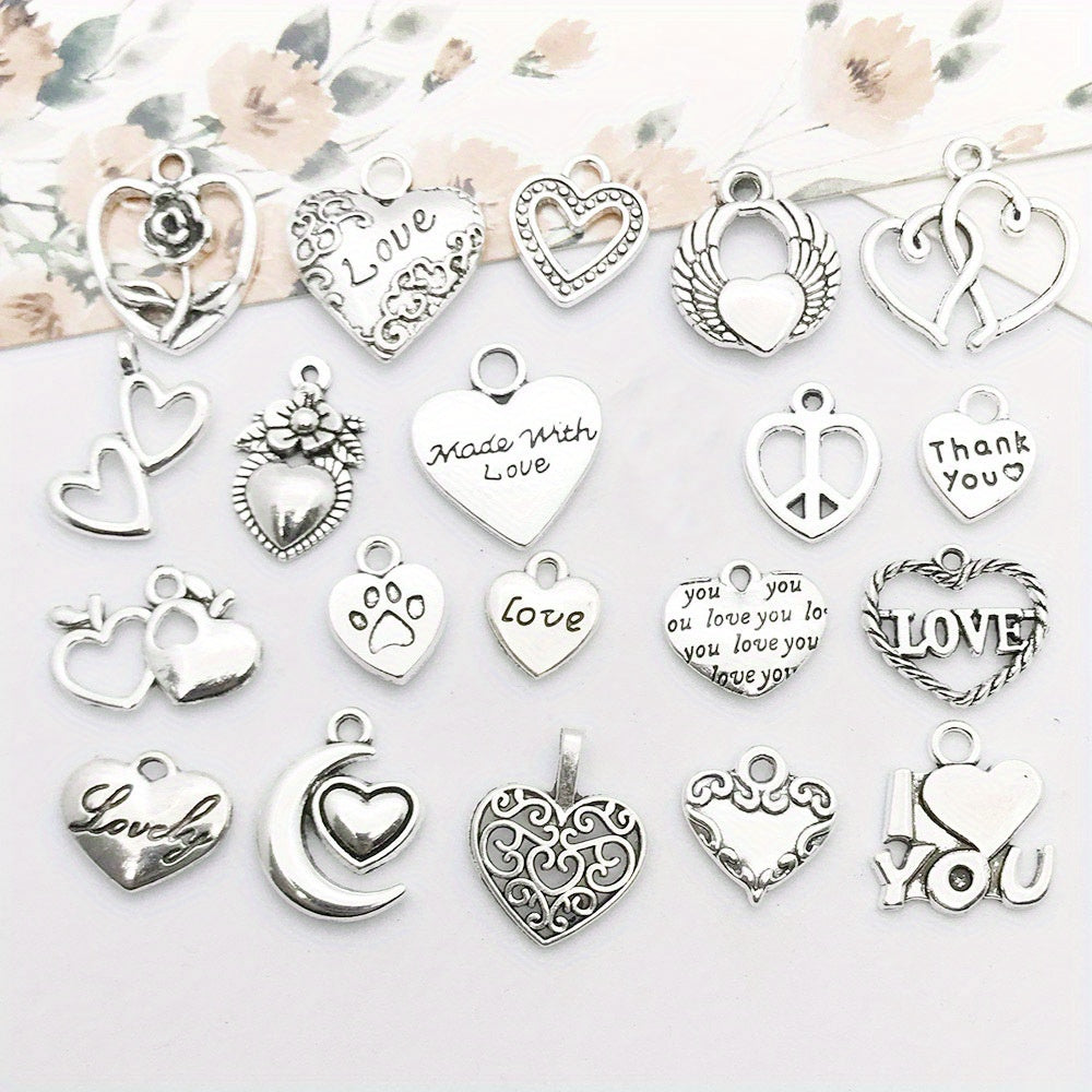20pcs Antique Silver Heart Charms Pendants DIY Jewelry Making Findings