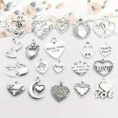 20pcs Antique Silver Heart Charms Pendants DIY Jewelry Making Findings