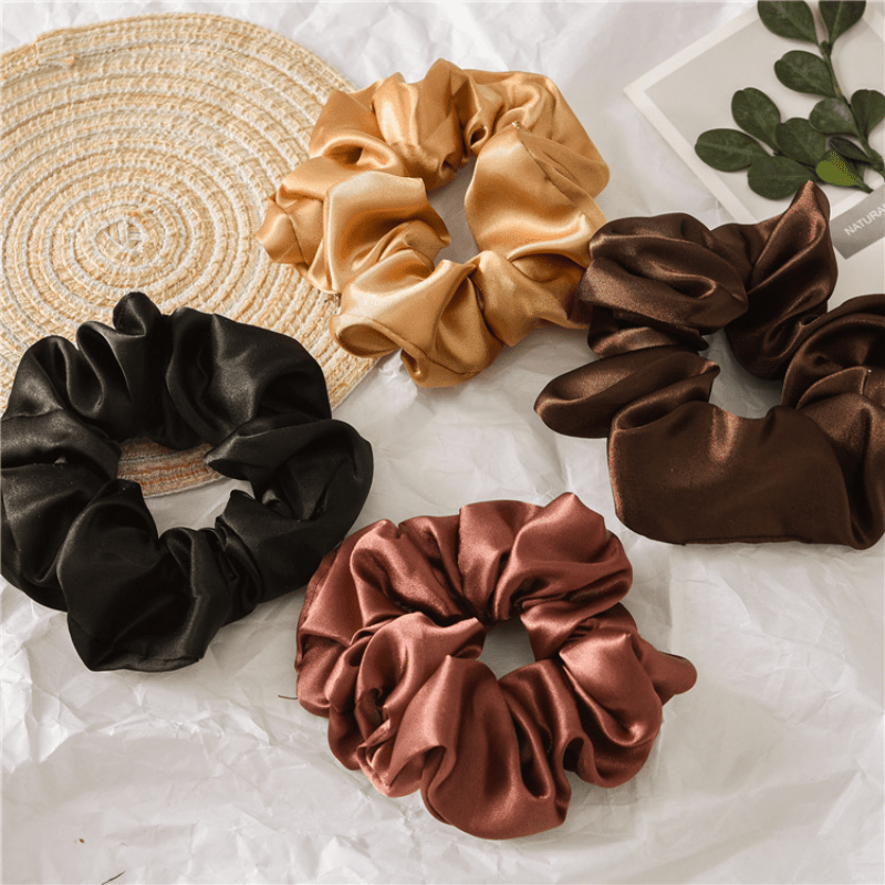 Silk Satin Neutral Hair Scrunchies Earth Toned Golden Hair Ties
