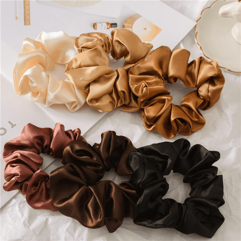 Silk Satin Neutral Hair Scrunchies Earth Toned Golden Hair Ties