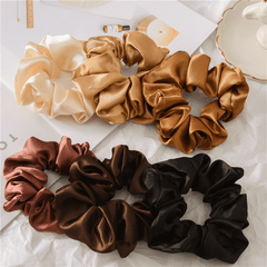 Silk Satin Neutral Hair Scrunchies Earth Toned Golden Hair Ties