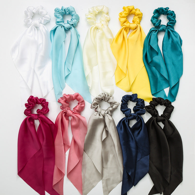 Solid Color Bow Hair Scarf Scrunchie for Women
