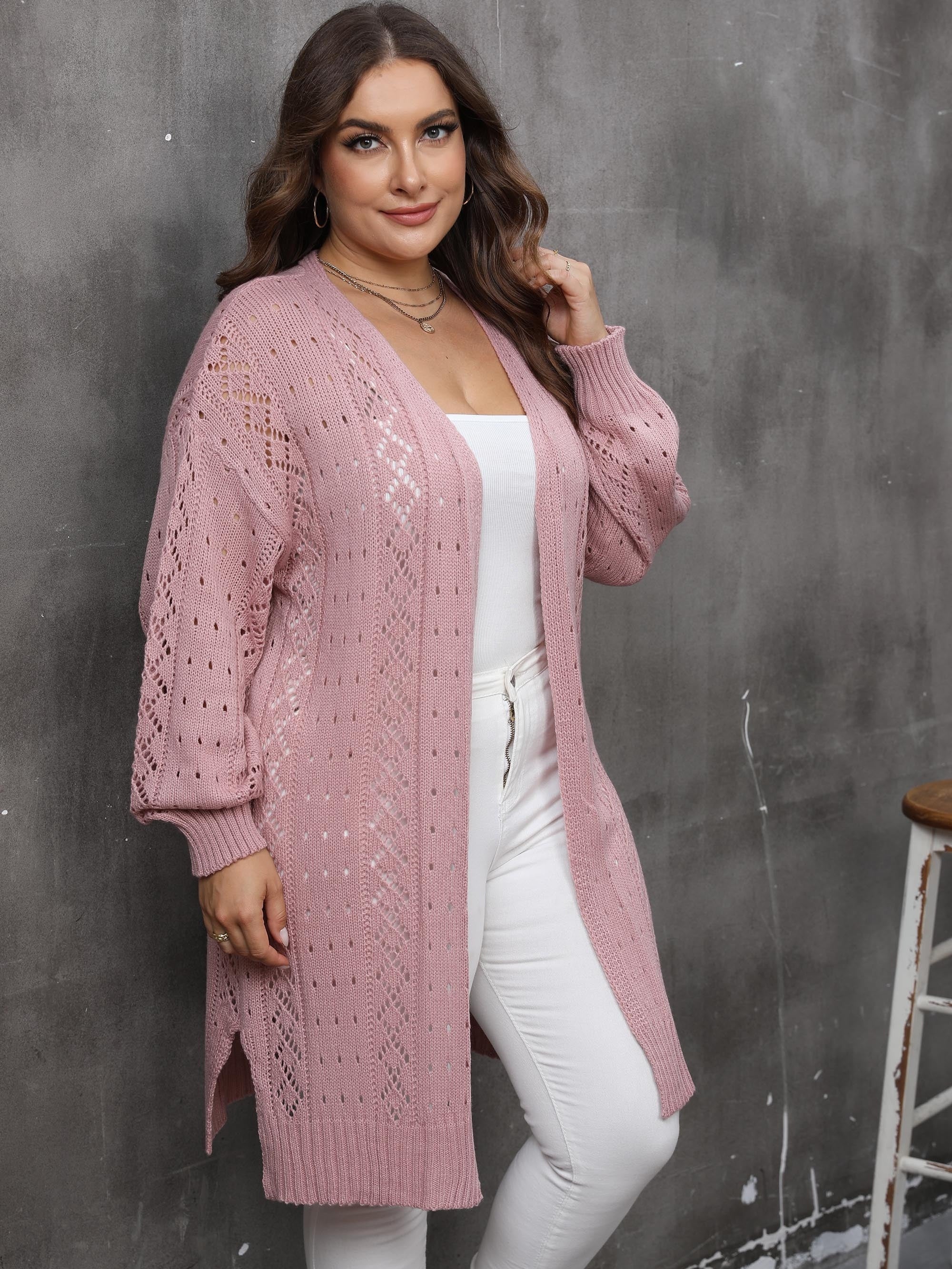  Hollow Out Long Sleeve Cardigan