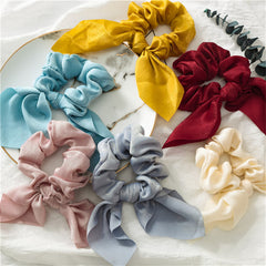 Silk Bow Scrunchies Bunny Ear Satin Hair Scarf Ponytail Holder Hair Ties