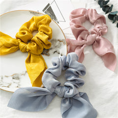 Silk Bow Scrunchies Bunny Ear Satin Hair Scarf Ponytail Holder Hair Ties