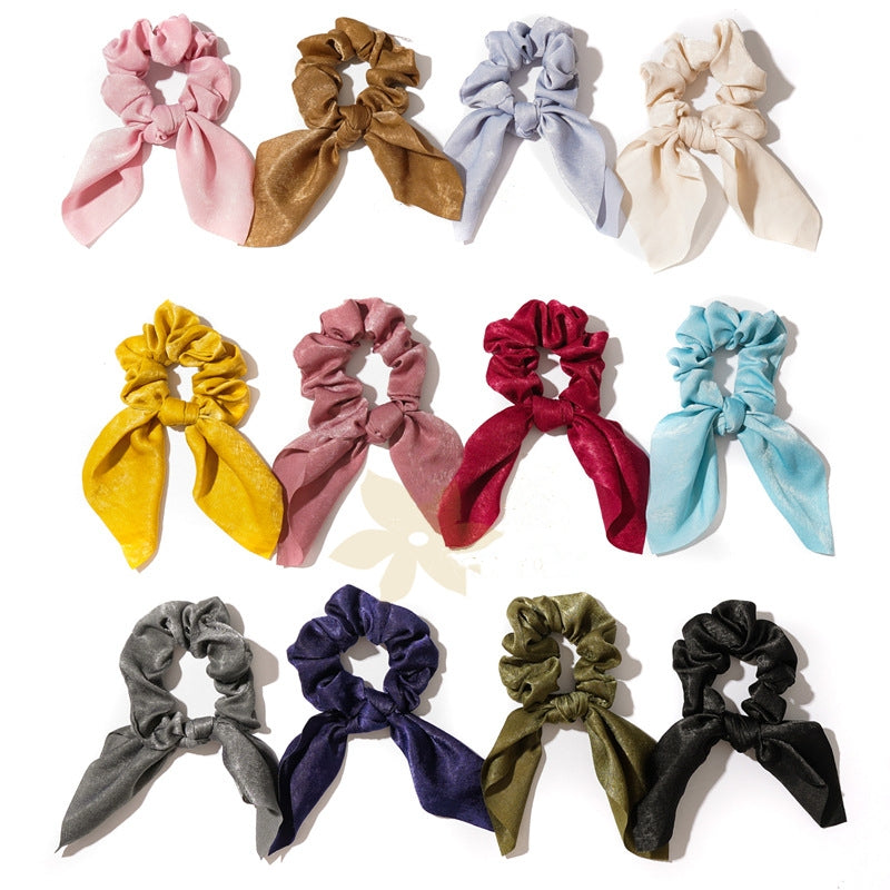 Silk Bow Scrunchies Bunny Ear Satin Hair Scarf Ponytail Holder Hair Ties