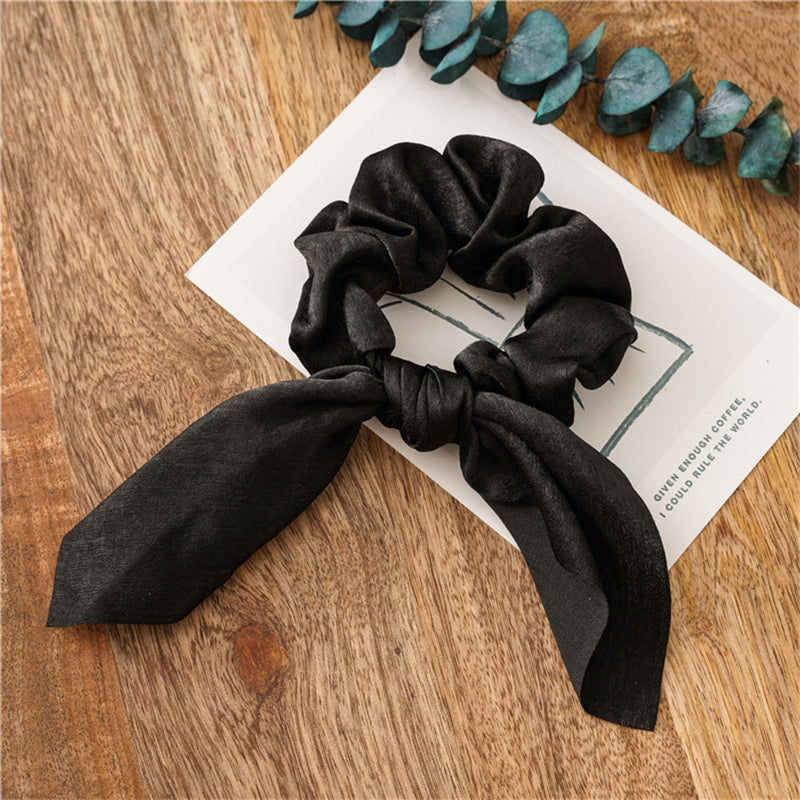 Silk Bow Scrunchies Bunny Ear Satin Hair Scarf Ponytail Holder Hair Ties