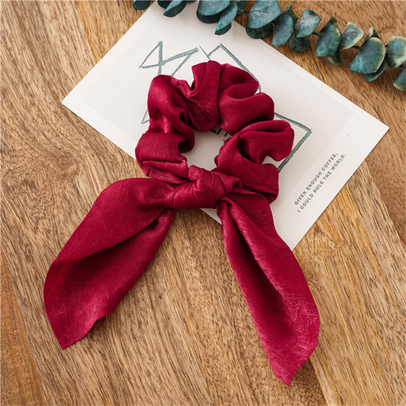 Silk Bow Scrunchies Bunny Ear Satin Hair Scarf Ponytail Holder Hair Ties