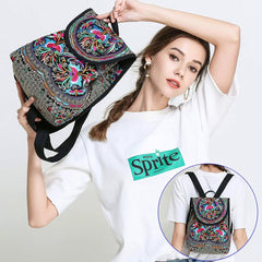 Floral Embroidered Backpack Canvas Bookbag Travel Backpack