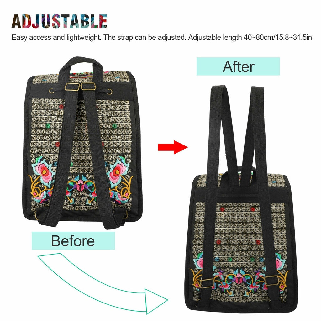Floral Embroidered Backpack Canvas Bookbag Travel Backpack