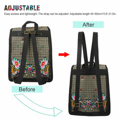 Floral Embroidered Backpack Canvas Bookbag Travel Backpack