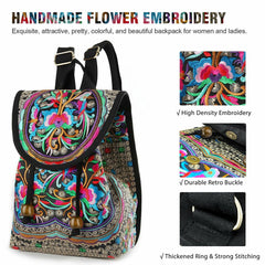 Floral Embroidered Backpack Canvas Bookbag Travel Backpack