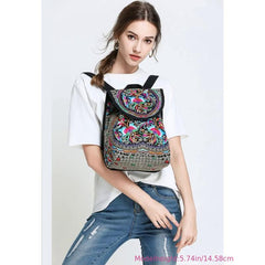 Floral Embroidered Backpack Canvas Bookbag Travel Backpack