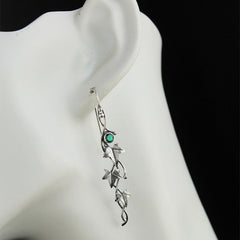 Boho Leaf Dangle Earrings Colorful Gemstone 925 Silver Plated 1Pair