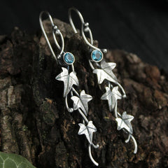 Boho Leaf Dangle Earrings Colorful Gemstone 925 Silver Plated 1Pair