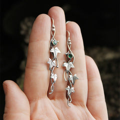 Boho Leaf Dangle Earrings Colorful Gemstone 925 Silver Plated 1Pair