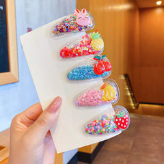 5pcs Girls Sweet Hair Clips Cartoon Sequin Transparent Hair Accessories