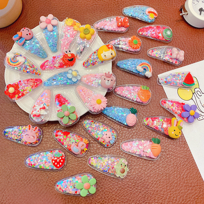 5pcs Girls Sweet Hair Clips Cartoon Sequin Transparent Hair Accessories