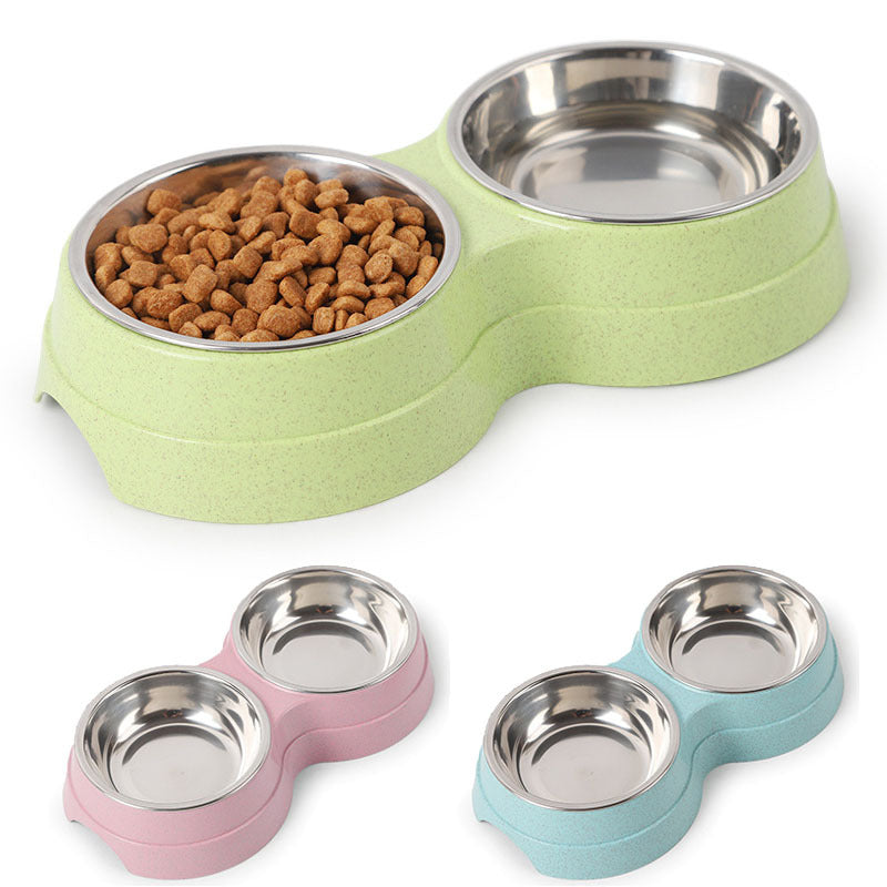 Stainless Steel Double Pet Bowls For Dogs And Cats Non Skid Base