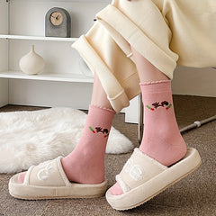 5 Pairs Cartoon Print Socks Cute & Comfy Mid Tube Stockings Women's Hosiery