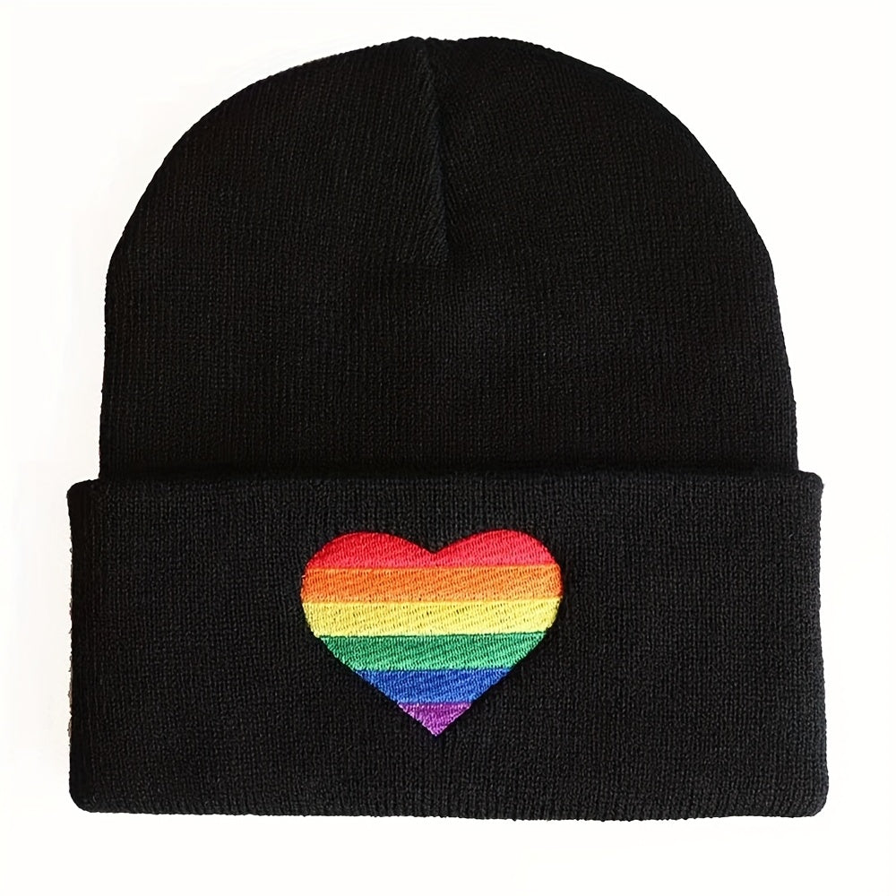 LGBT Rainbow Heart Beanie Hat Gay Pride Love Is Love Embroidered Unisex