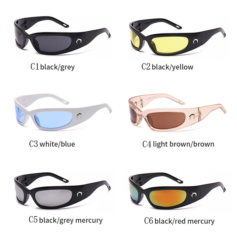 Moon Rectangle Sunglasses Futuristic Technology Style Sun Glasses