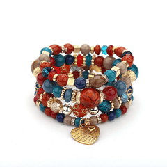 Heart Charm Bead Layered Bracelet Set Vintage Jewelry Gift