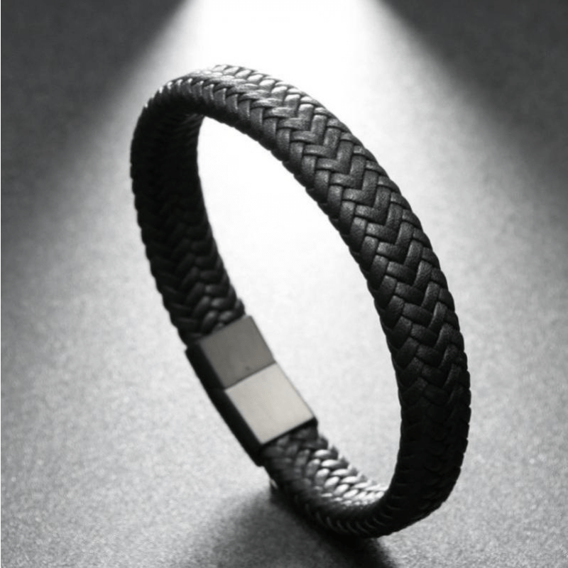 Stainless Steel Chain Leather Bracelet Men Vintage Male Braid Artificial Jewelry