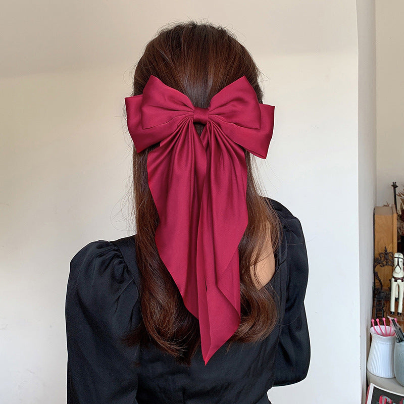 Large Silky Hair Bows For Women Girls Ribbon Barrettes Big Hair Bow