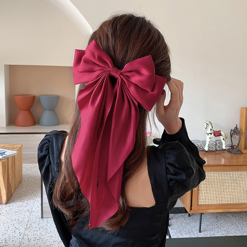 Large Silky Hair Bows For Women Girls Ribbon Barrettes Big Hair Bow