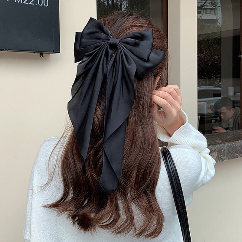 Large Silky Hair Bows For Women Girls Ribbon Barrettes Big Hair Bow