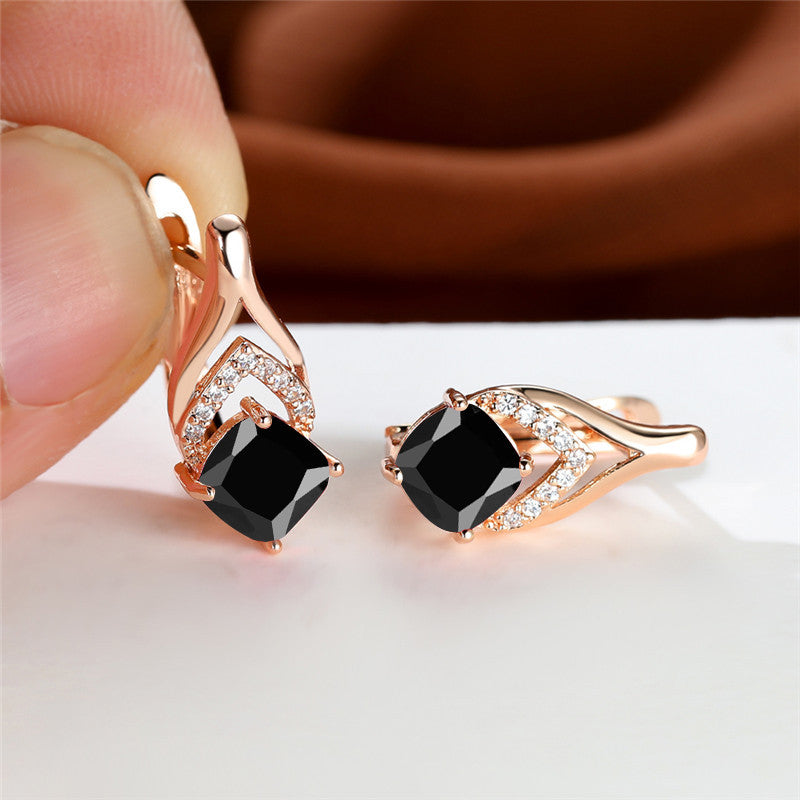 Vintage Bridal Earrings Red Aqua Stone Drop Golden Square Zircon Cut