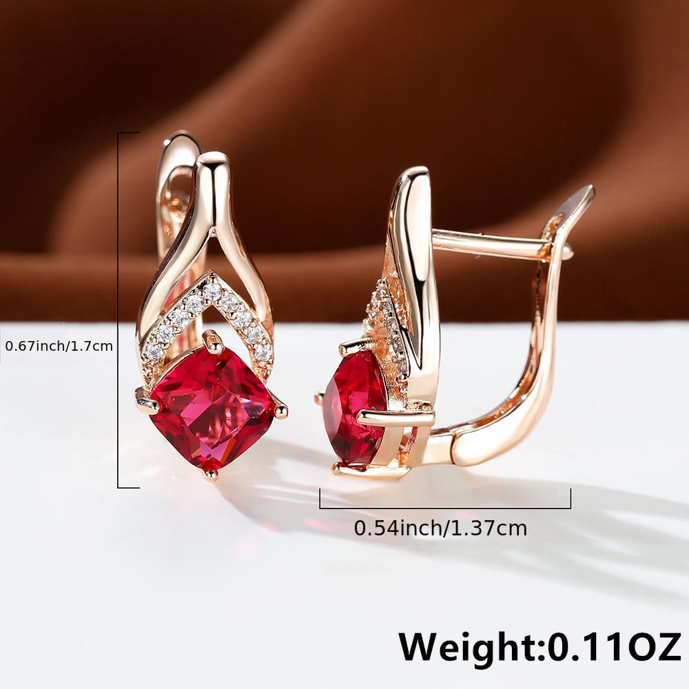 Vintage Bridal Earrings Red Aqua Stone Drop Golden Square Zircon Cut