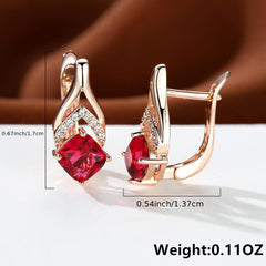 Vintage Bridal Earrings Red Aqua Stone Drop Golden Square Zircon Cut
