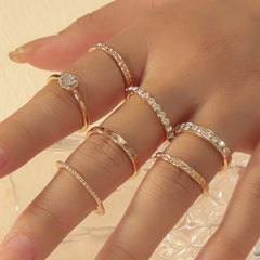 Personality Rhinestone Rings 7pcs Set 18K Plated Jewelry For Her