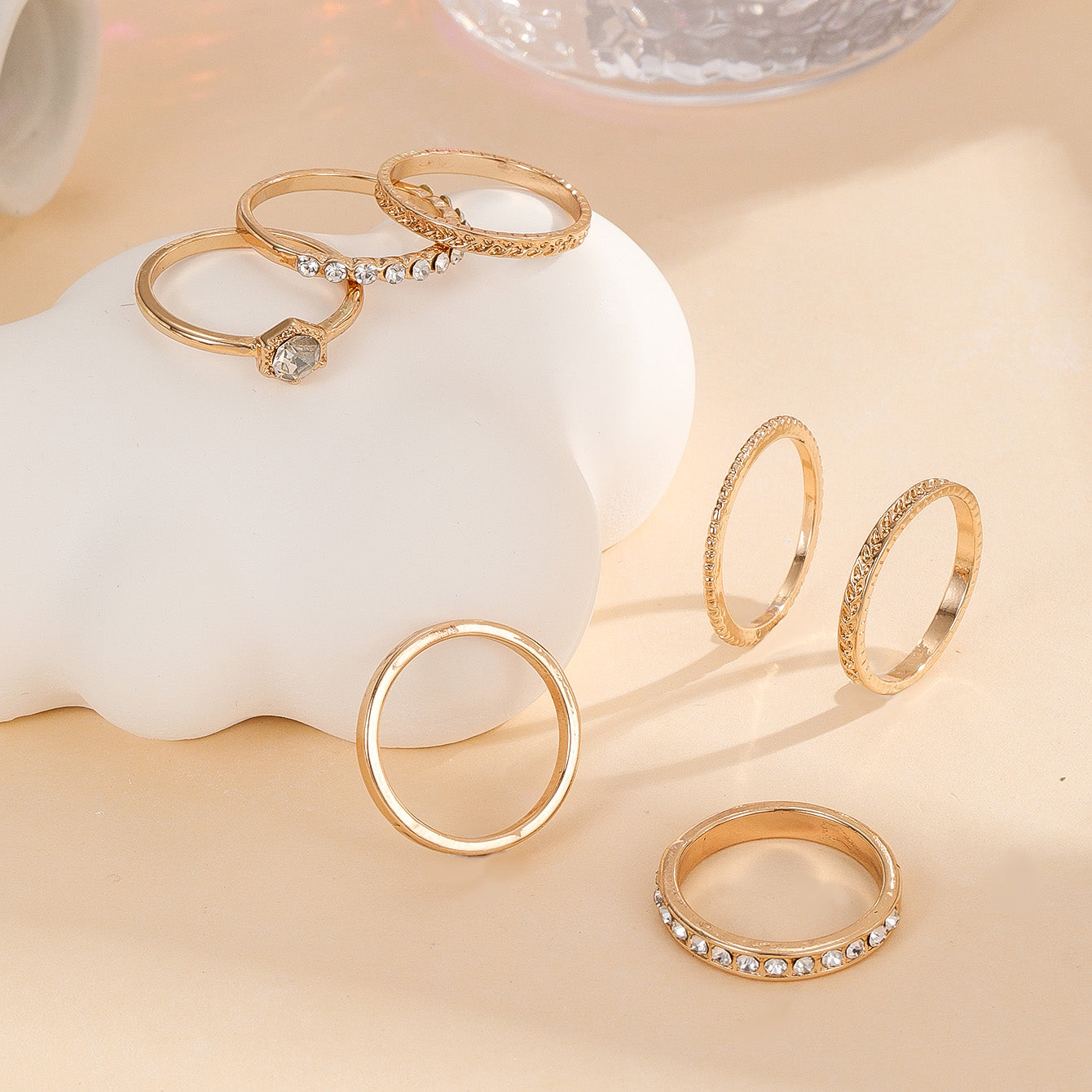 Personality Rhinestone Rings 7pcs Set 18K Plated Jewelry For Her