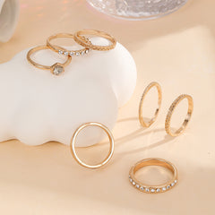 Personality Rhinestone Rings 7pcs Set 18K Plated Jewelry For Her