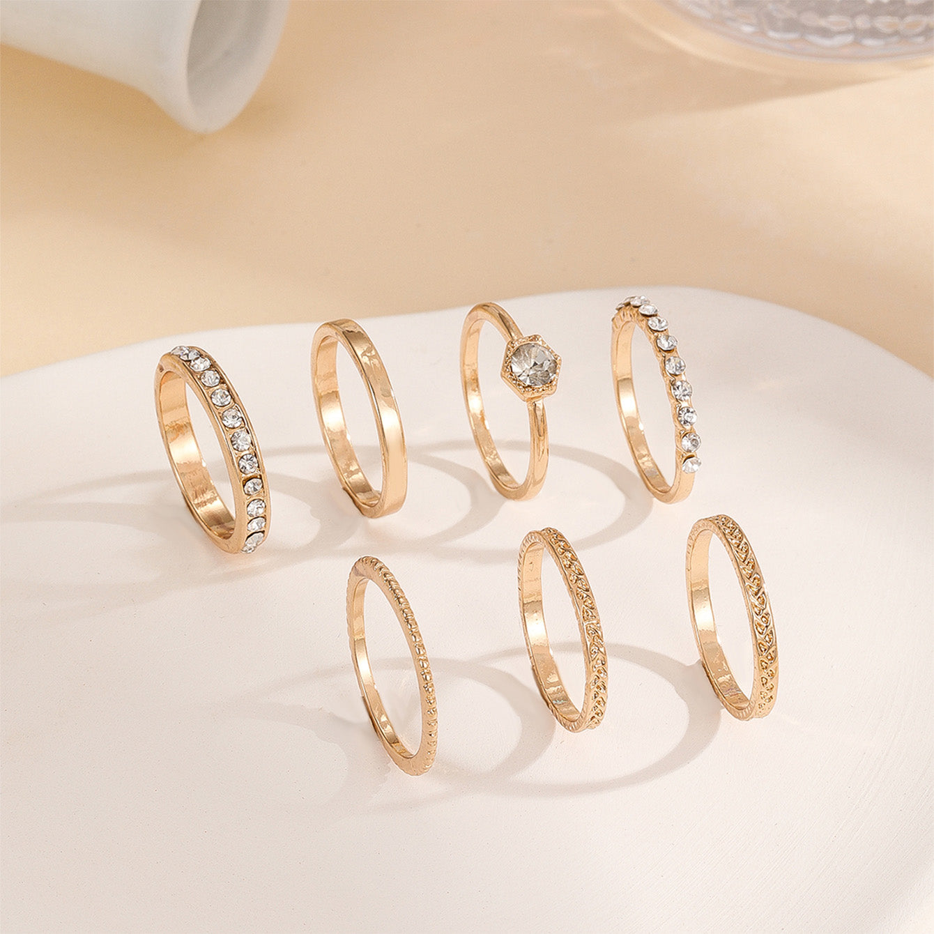 Personality Rhinestone Rings 7pcs Set 18K Plated Jewelry For Her