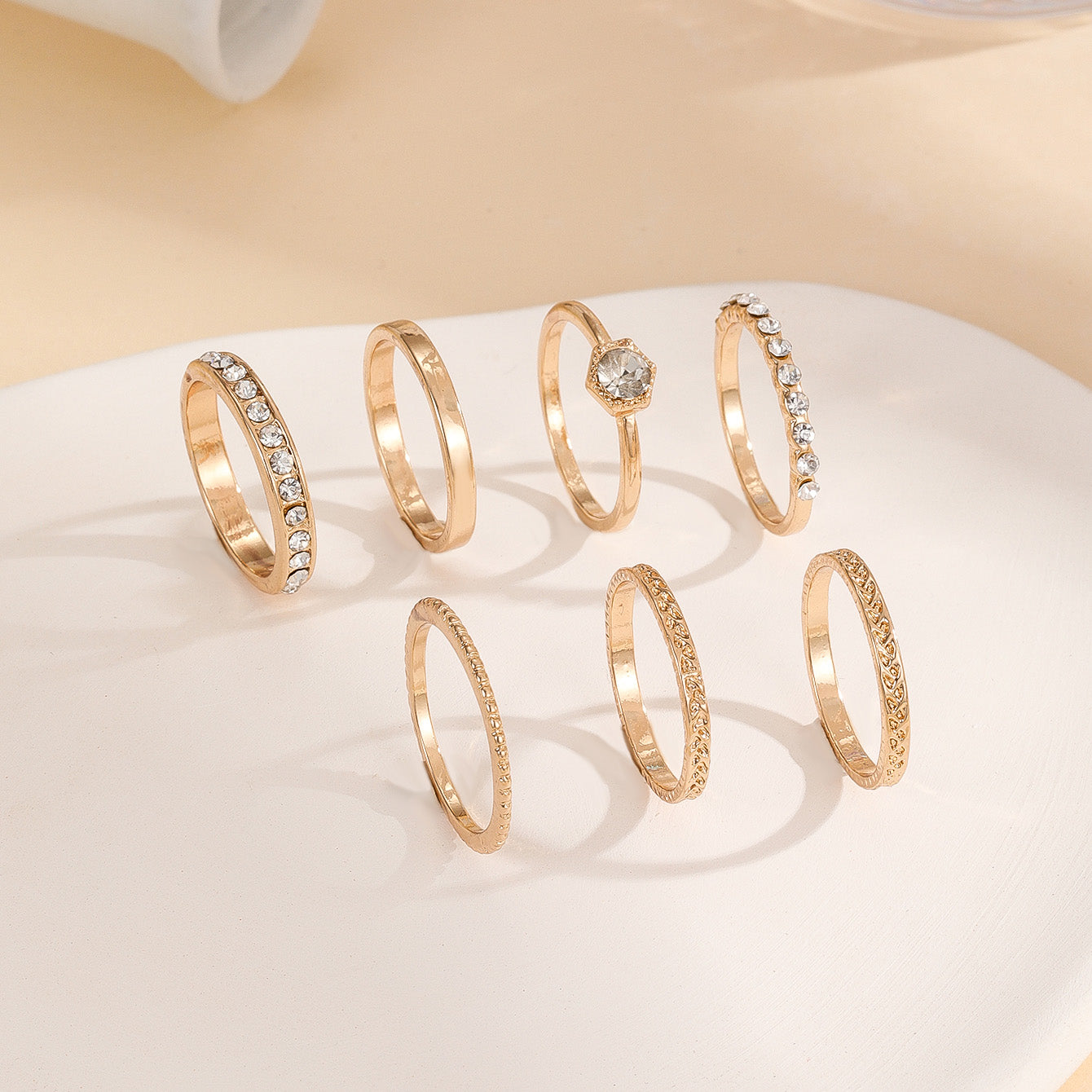 Personality Rhinestone Rings 7pcs Set 18K Plated Jewelry For Her
