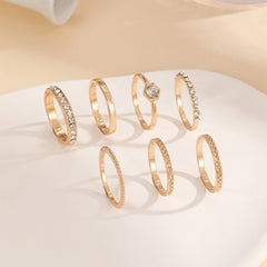 Personality Rhinestone Rings 7pcs Set 18K Plated Jewelry For Her