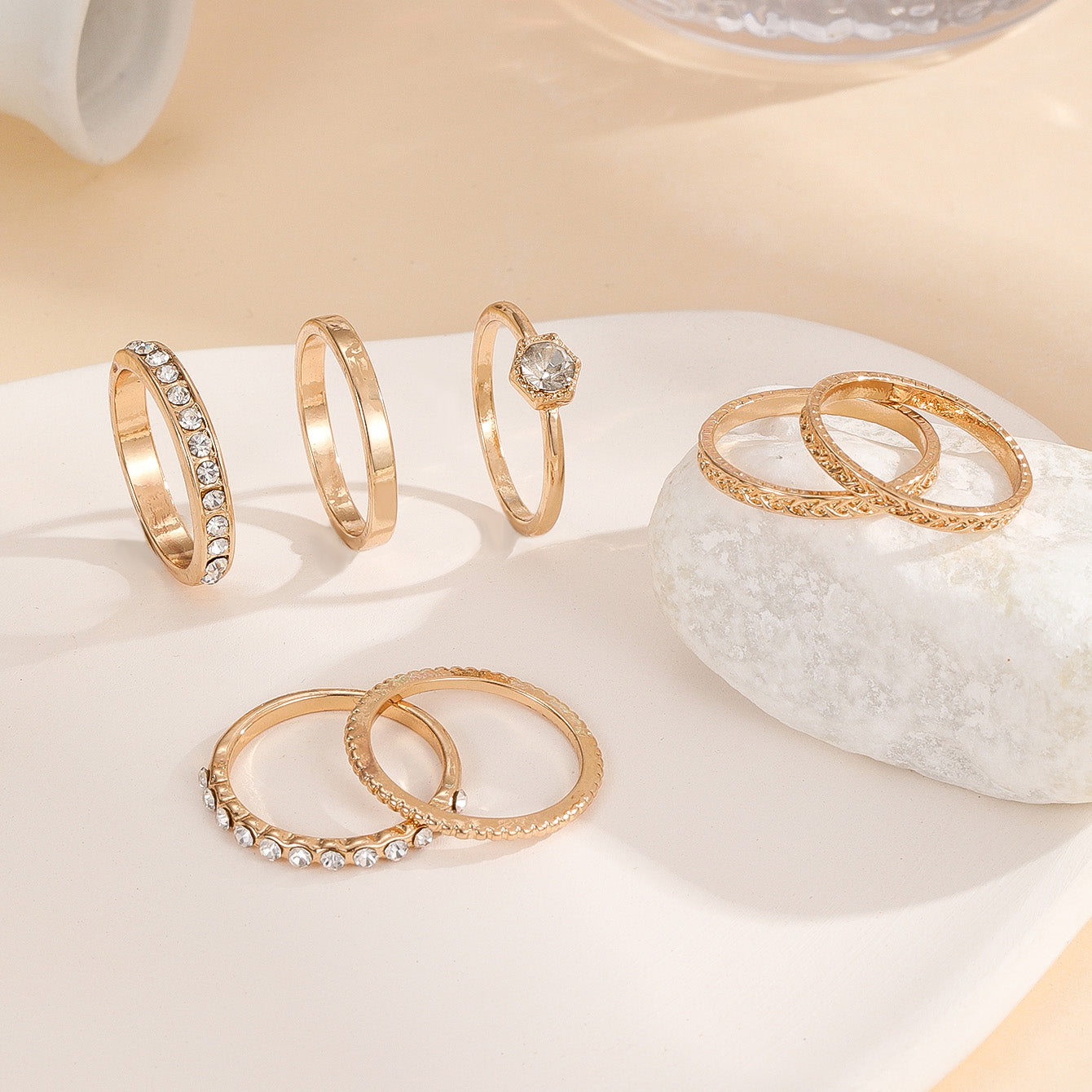 Personality Rhinestone Rings 7pcs Set 18K Plated Jewelry For Her