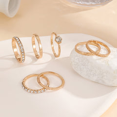 Personality Rhinestone Rings 7pcs Set 18K Plated Jewelry For Her