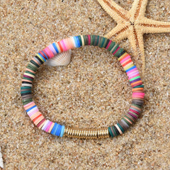 Boho Clay Disc Beads Stretch Bracelet Multicolored Mixed Surf Jewelry