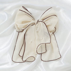 Chiffon Bow Pearl Streamer Hairpin Headwear