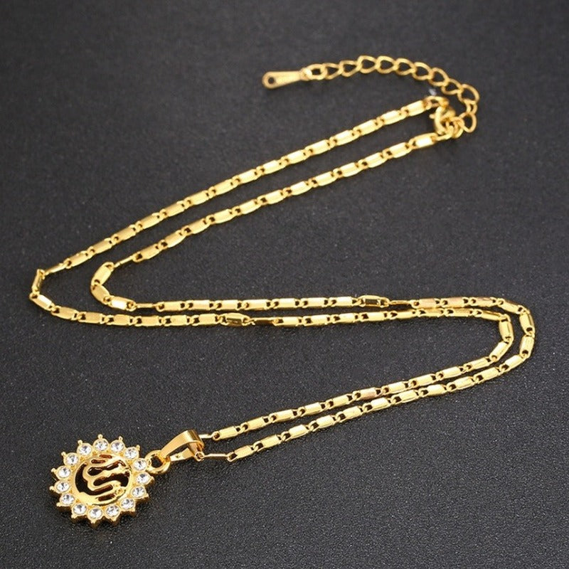 Vintage Zircon Sun Pendant Necklace for Men
