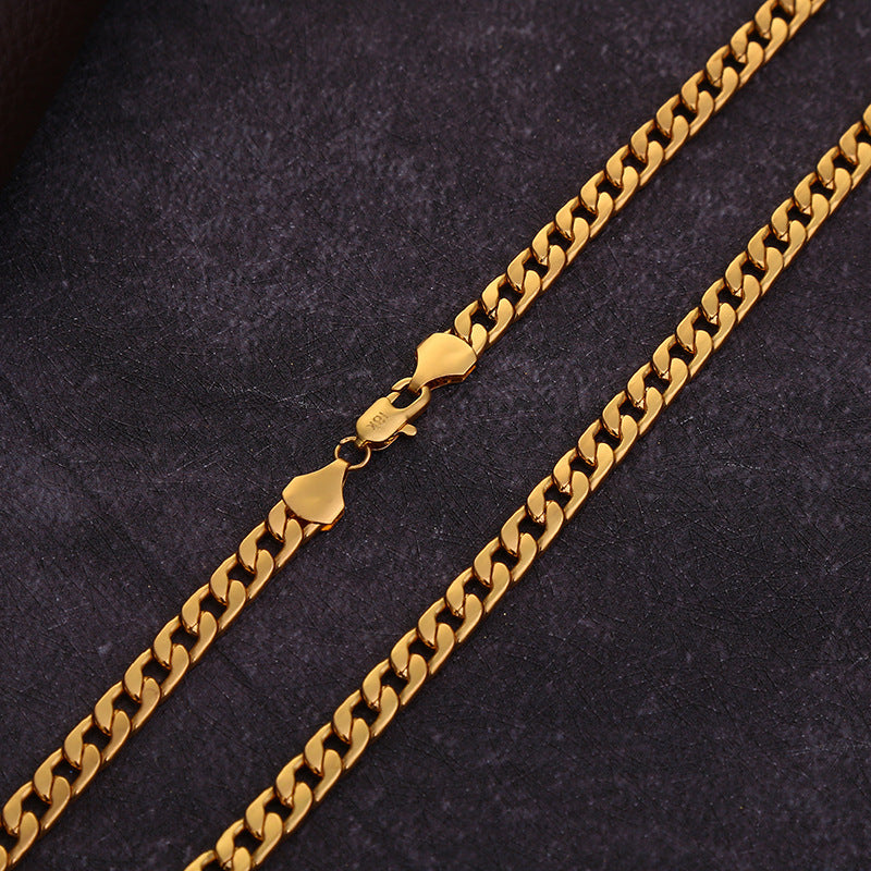 Wide Hip Hop Turnover Chain Necklace Alloy Gold Silver